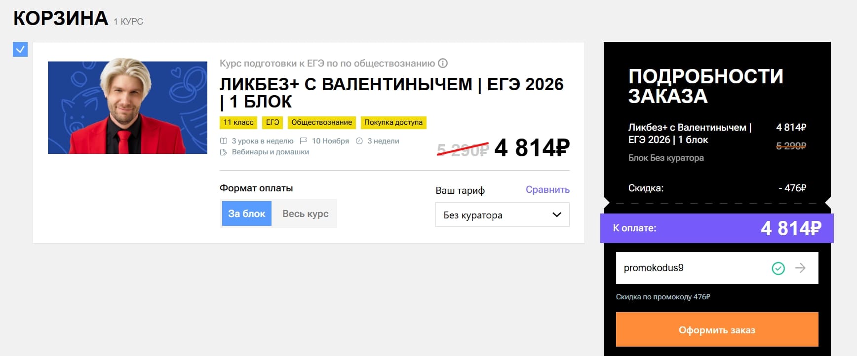 корзина 100балльный репетитор