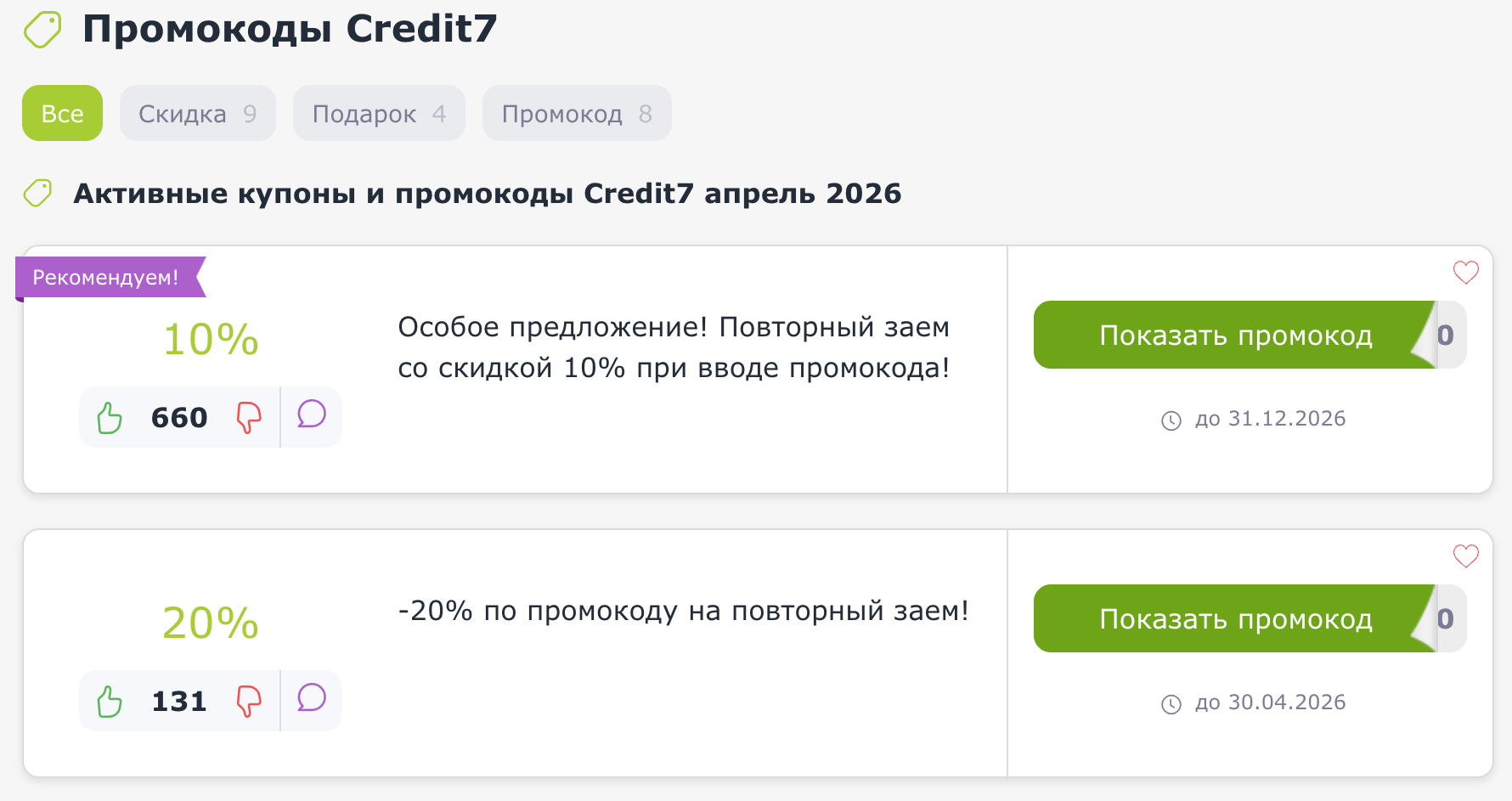 купоны и промокоды Credit7