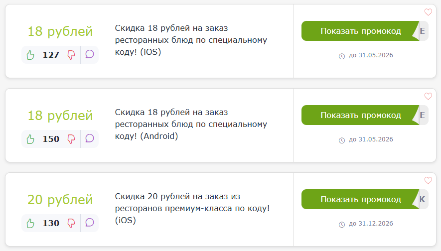 промокоды Яндекс.Еда BY